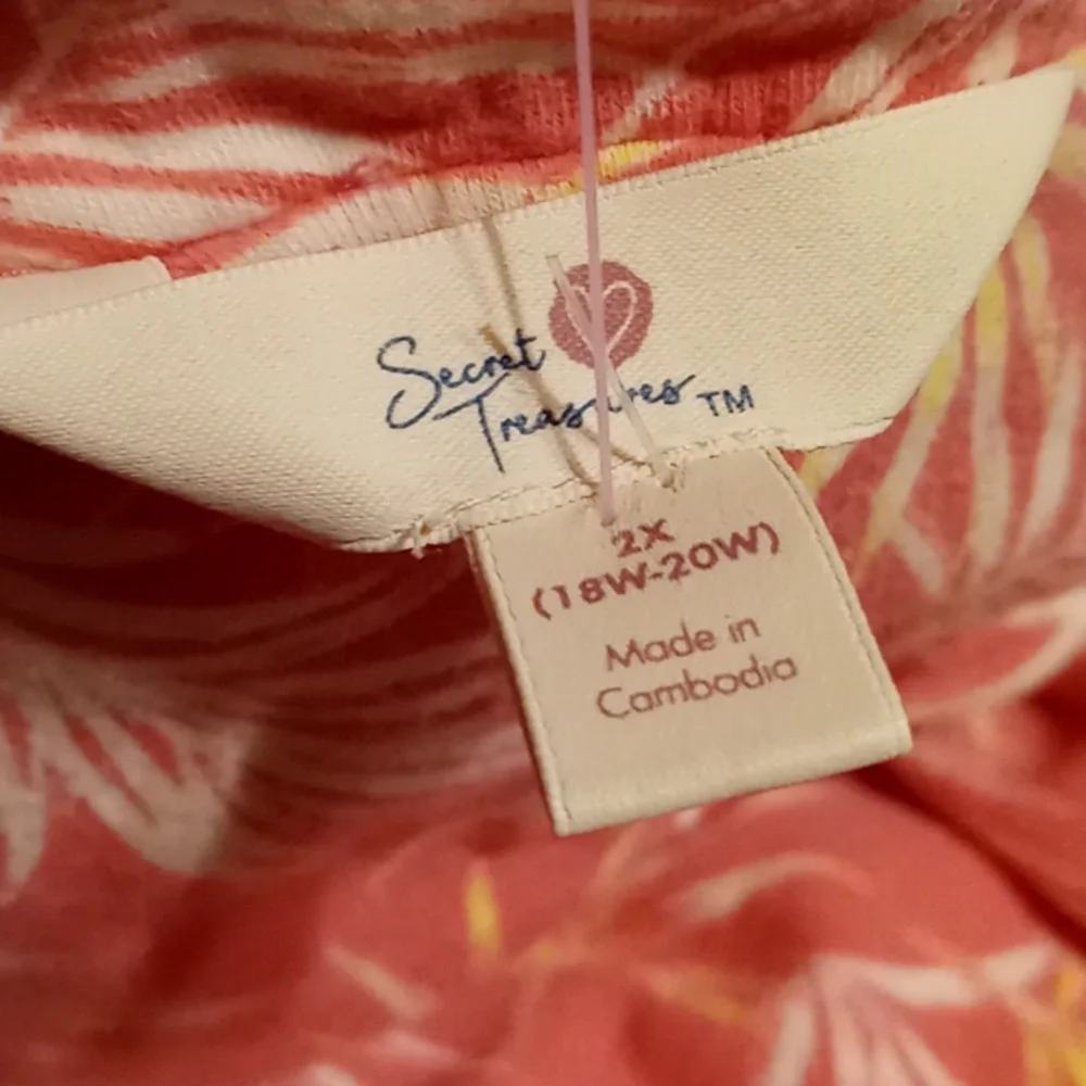 Secret Treasures 2X (18-20) Pink & White Exotic Short sleeve Top With Capris - Picture 5 of 8
